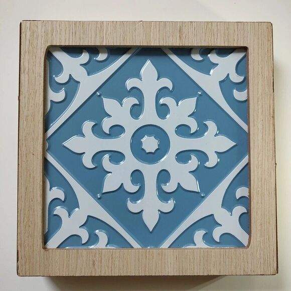 Lot of 3 Modern Cottage Decorative & Framed Ceiling Tile Plaque Wall Decor - Picture 4 of 11